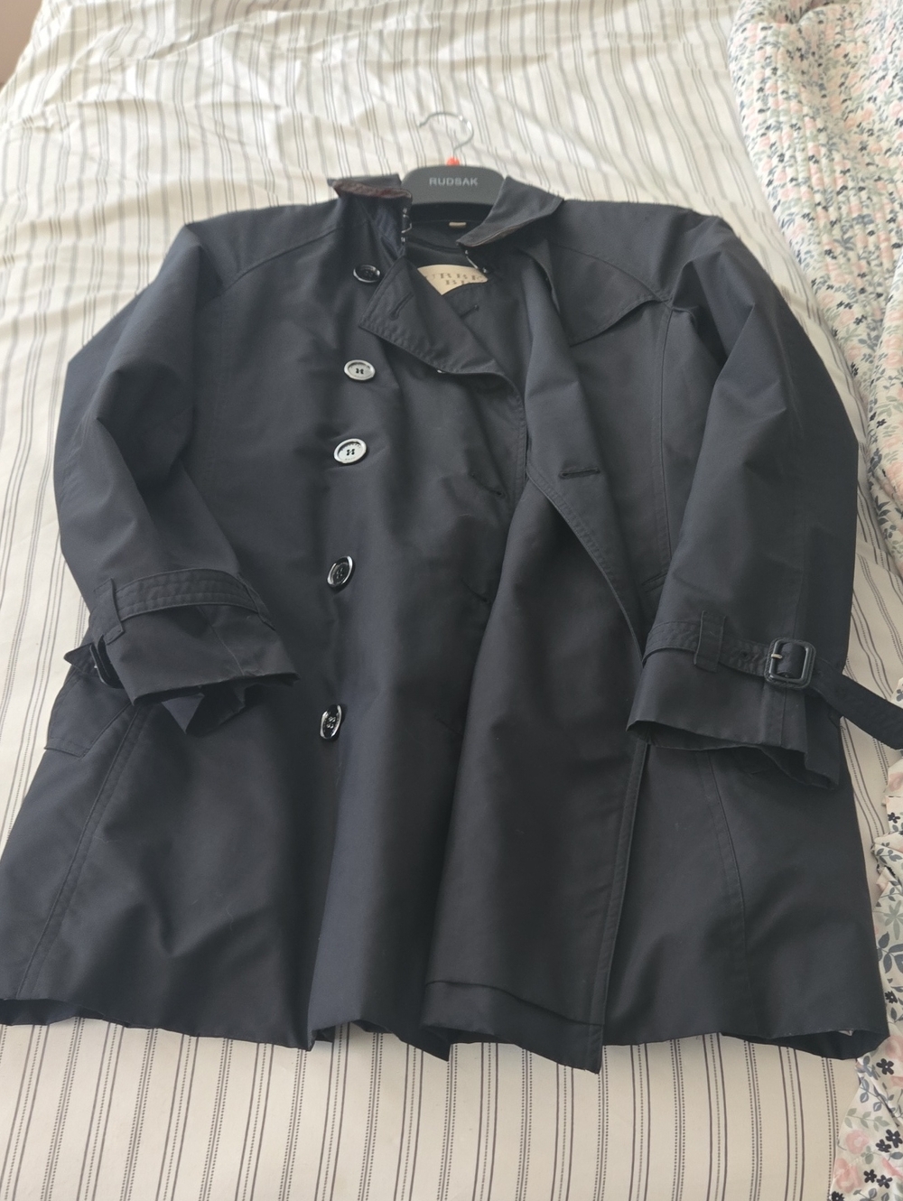 Burberry Brit Black Trench Jacket with Beige Label